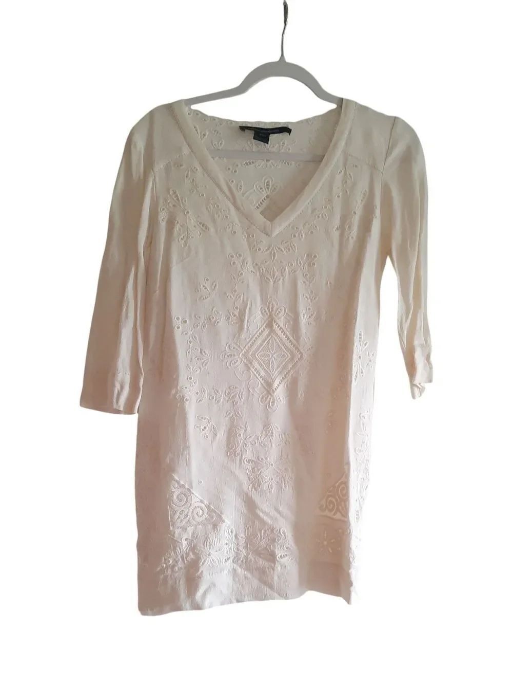 French Connection Cream Embroidered Tunic Top